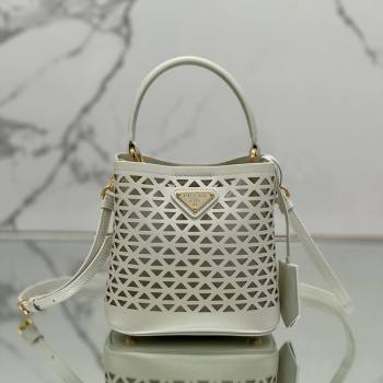 Prada Small Cutout Leather Panier Bucket Bag 1BA217 White 2024 (YZ-240416062)