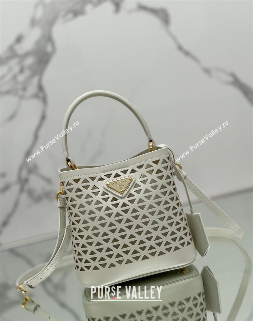 Prada Small Cutout Leather Panier Bucket Bag 1BA217 White 2024 (YZ-240416062)