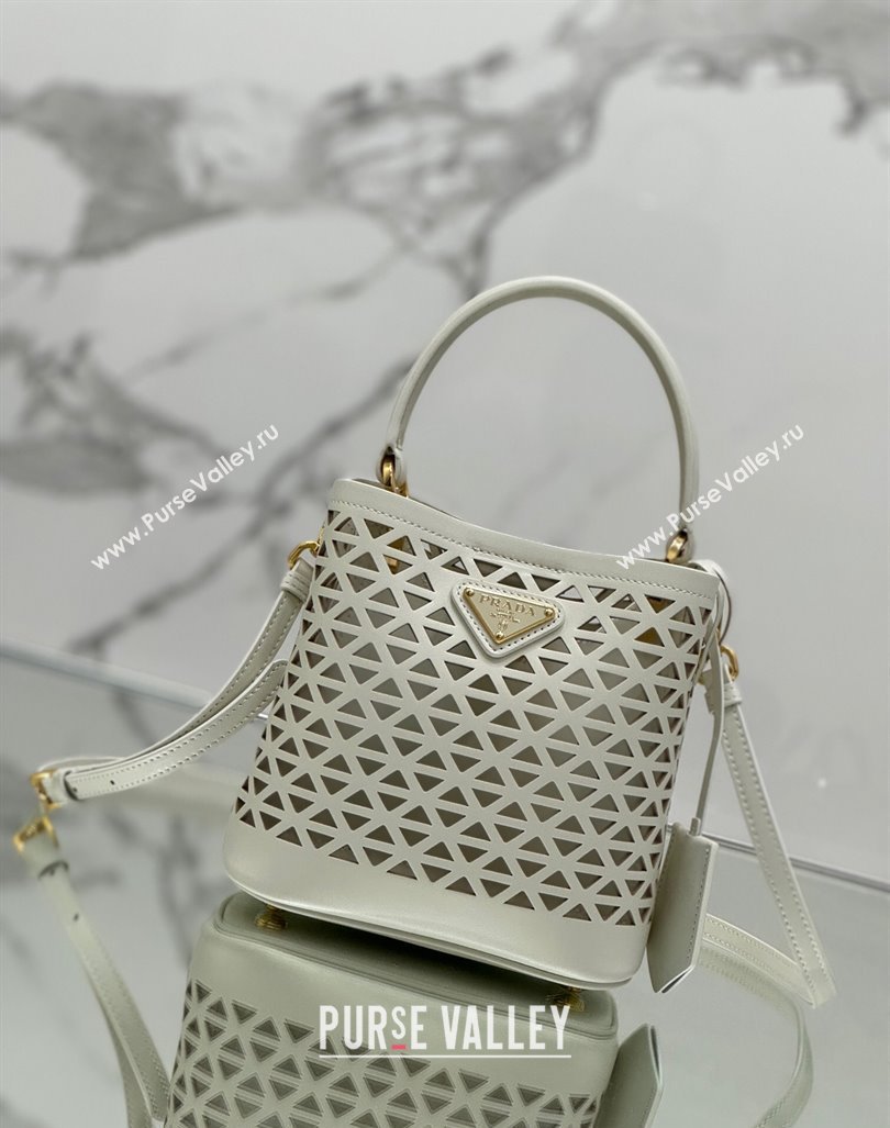 Prada Small Cutout Leather Panier Bucket Bag 1BA217 White 2024 (YZ-240416062)