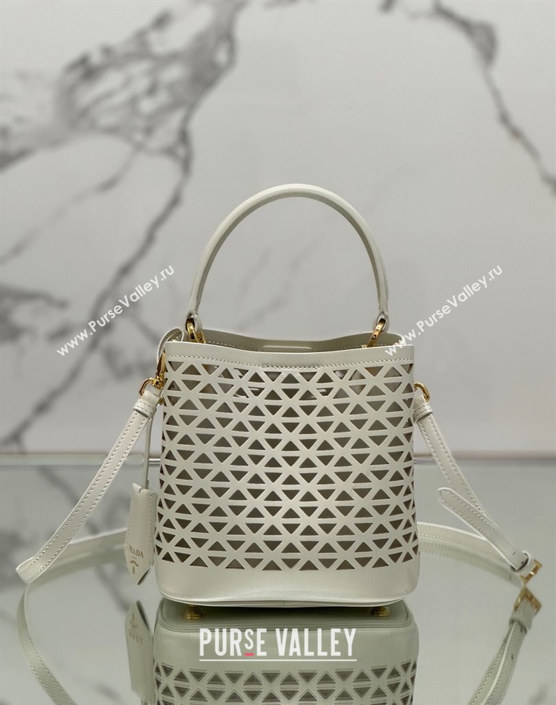 Prada Small Cutout Leather Panier Bucket Bag 1BA217 White 2024 (YZ-240416062)