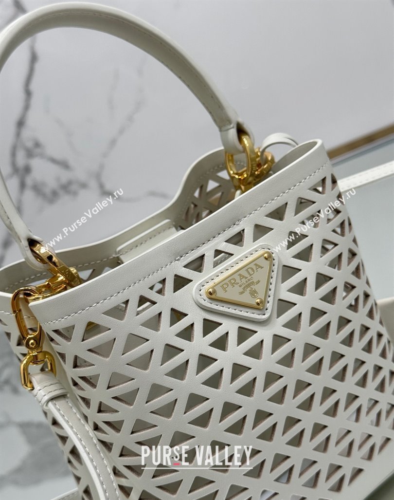 Prada Small Cutout Leather Panier Bucket Bag 1BA217 White 2024 (YZ-240416062)