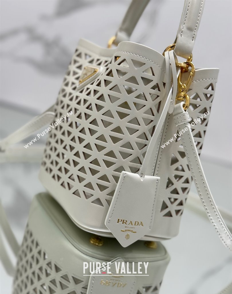 Prada Small Cutout Leather Panier Bucket Bag 1BA217 White 2024 (YZ-240416062)