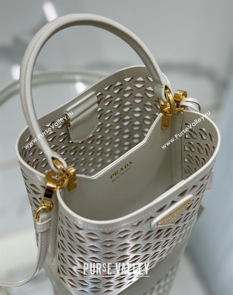 Prada Small Cutout Leather Panier Bucket Bag 1BA217 White 2024 (YZ-240416062)