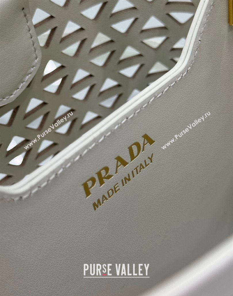 Prada Small Cutout Leather Panier Bucket Bag 1BA217 White 2024 (YZ-240416062)