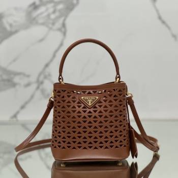 Prada Small Cutout Leather Panier Bucket Bag 1BA217 Brown 2024 (YZ-240416063)