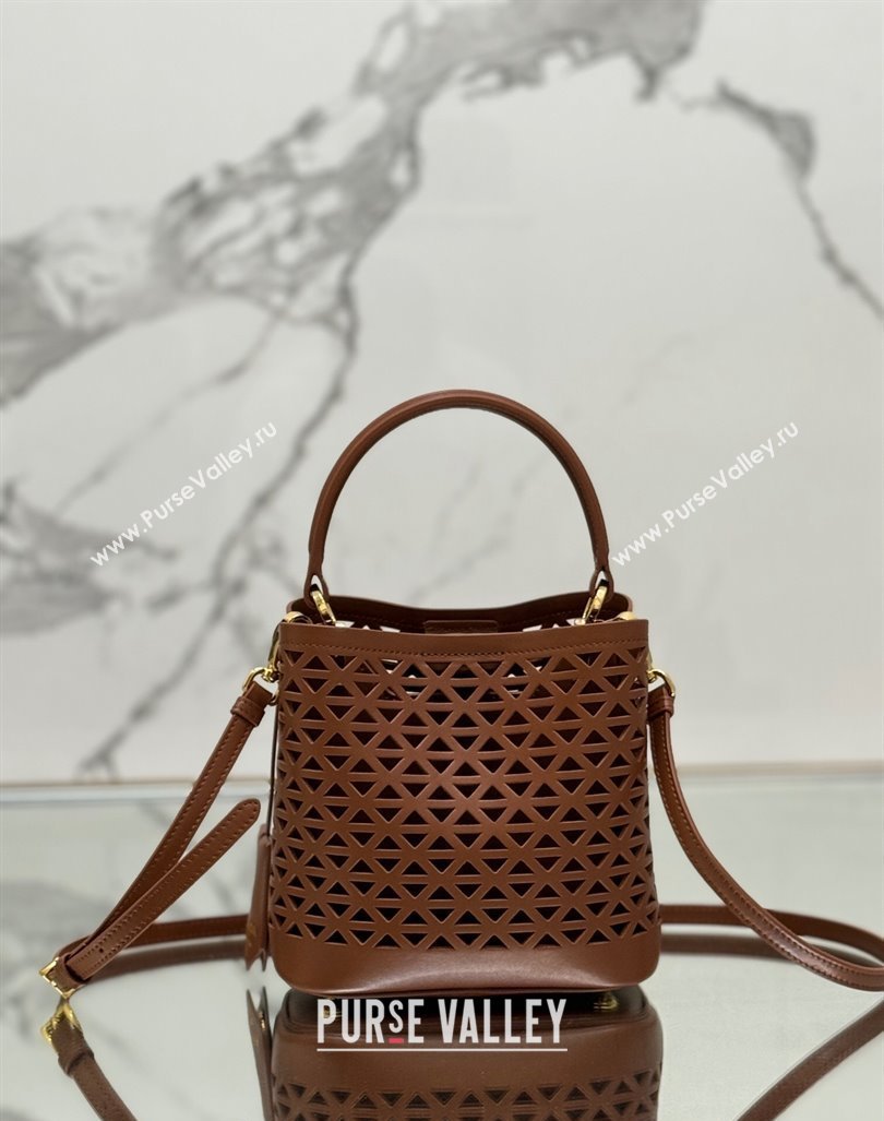 Prada Small Cutout Leather Panier Bucket Bag 1BA217 Brown 2024 (YZ-240416063)