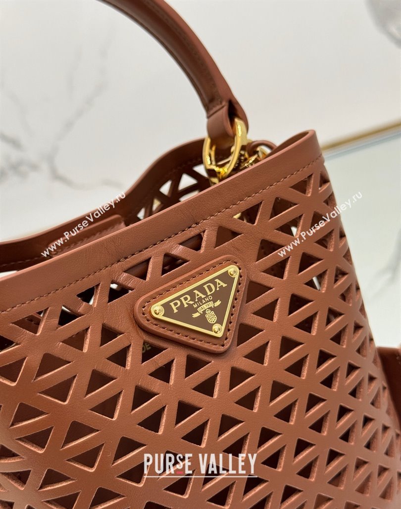 Prada Small Cutout Leather Panier Bucket Bag 1BA217 Brown 2024 (YZ-240416063)