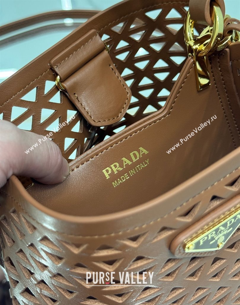 Prada Small Cutout Leather Panier Bucket Bag 1BA217 Brown 2024 (YZ-240416063)