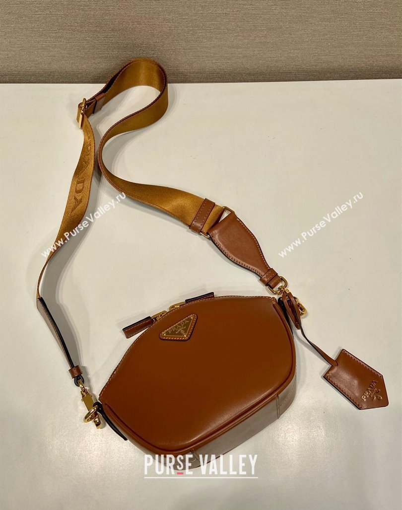 Prada Leather mini shoulder bag 1BH212 Brown 2024 (YZ-240416066)