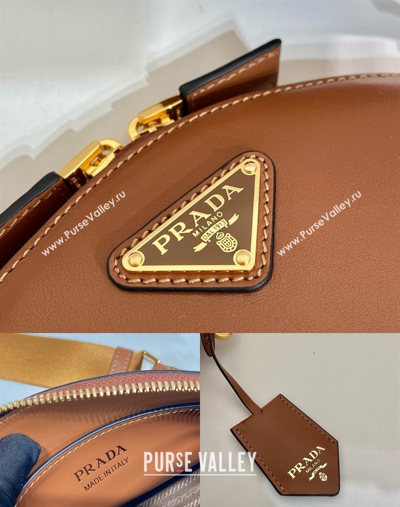 Prada Leather mini shoulder bag 1BH212 Brown 2024 (YZ-240416066)