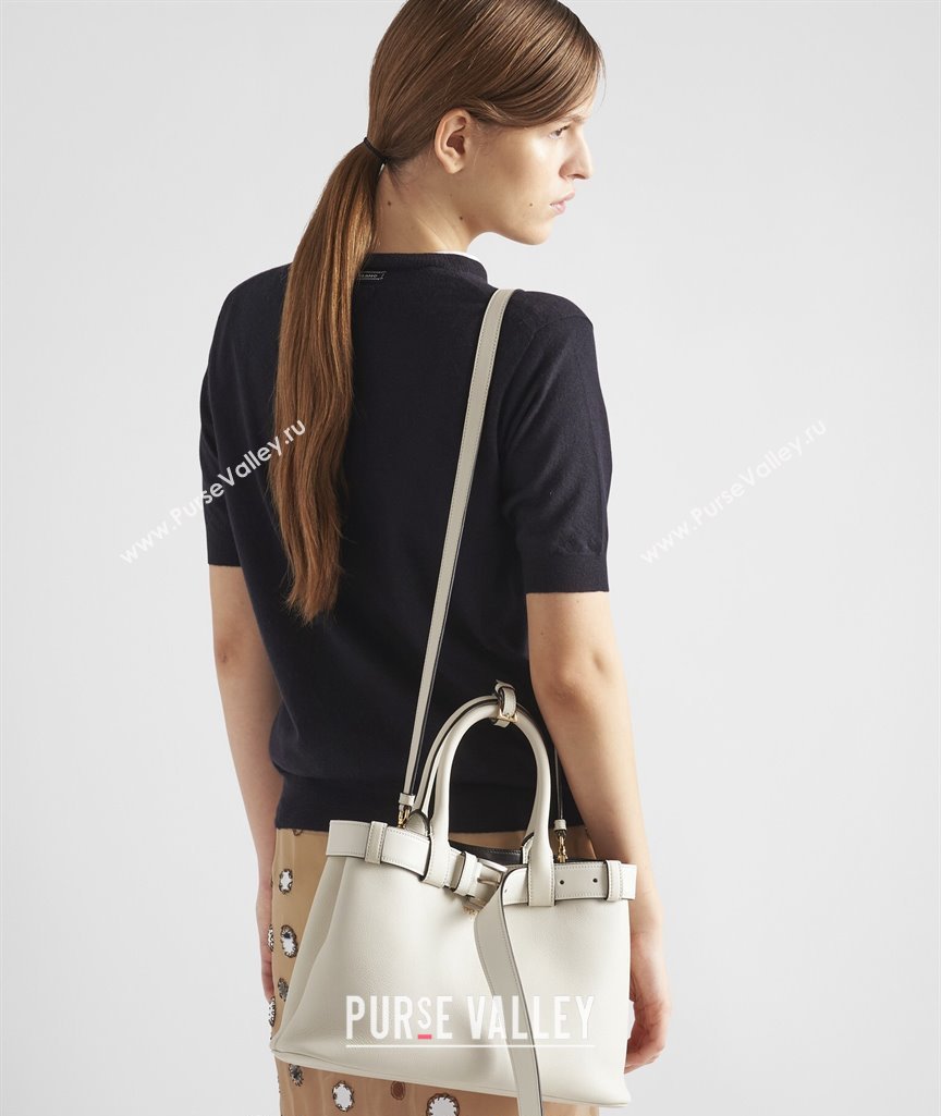 Prada Buckle medium leather handbag with belt 1BA434 Brown 2024 (YZ-240416035)