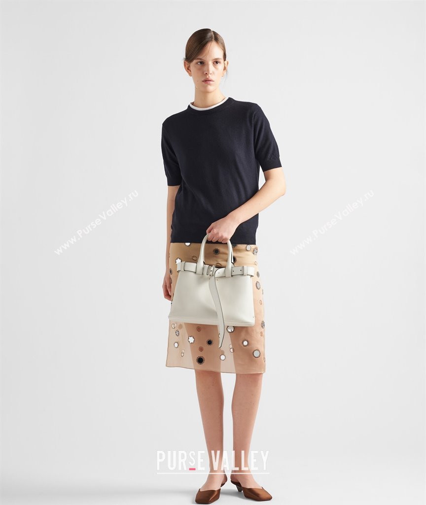 Prada Buckle medium leather handbag with belt 1BA434 White 2024 (YZ-240416037)