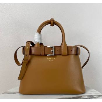 Prada Buckle medium leather handbag with belt 1BA434 Brown 2024 (YZ-240416035)