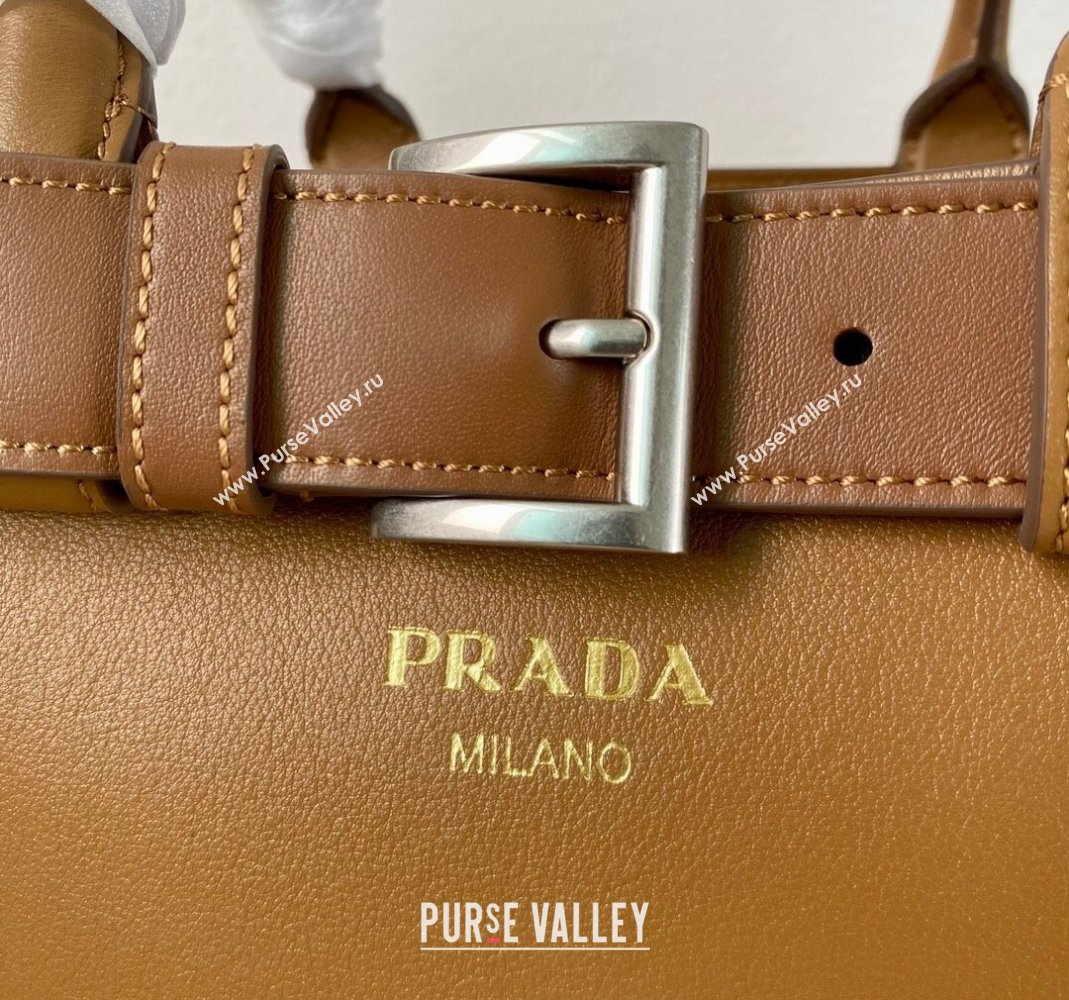 Prada Buckle medium leather handbag with belt 1BA434 Brown 2024 (YZ-240416035)