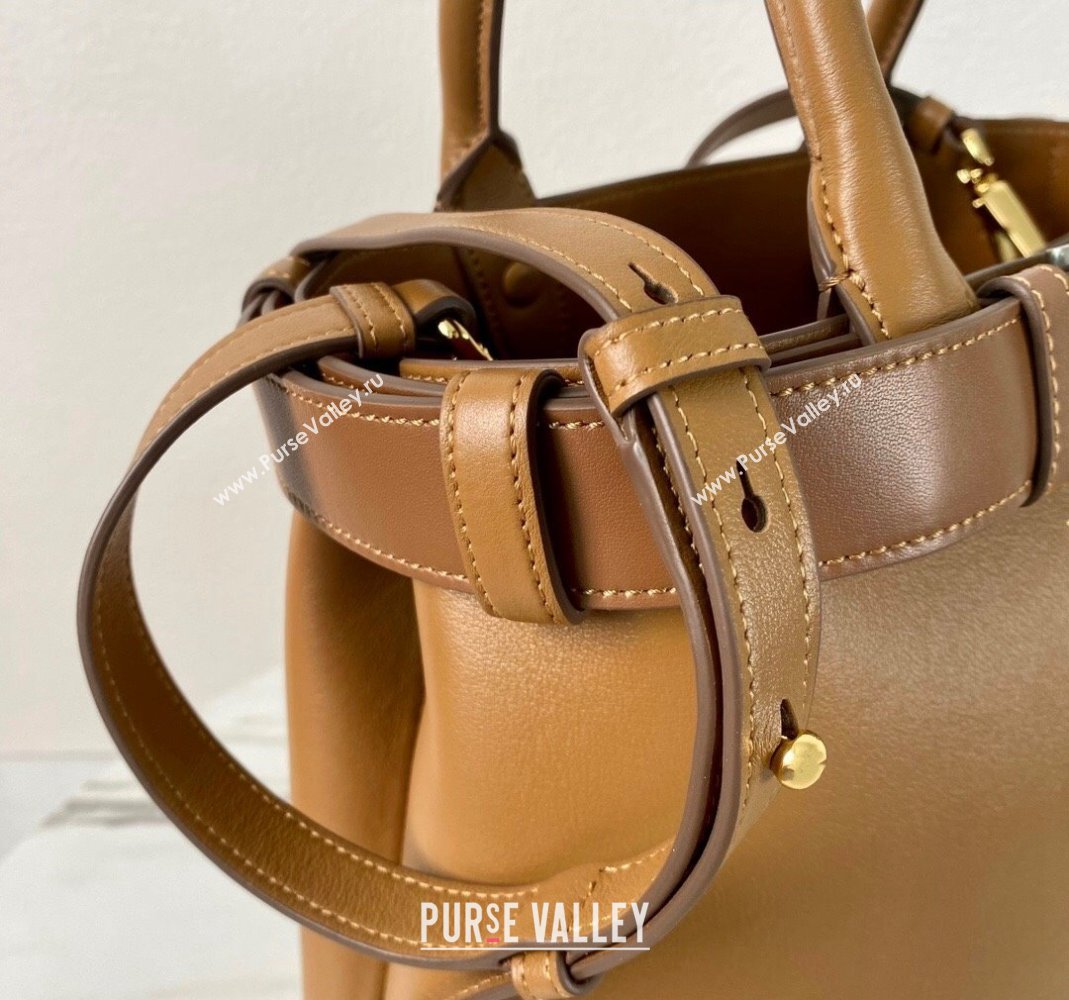 Prada Buckle medium leather handbag with belt 1BA434 Brown 2024 (YZ-240416035)