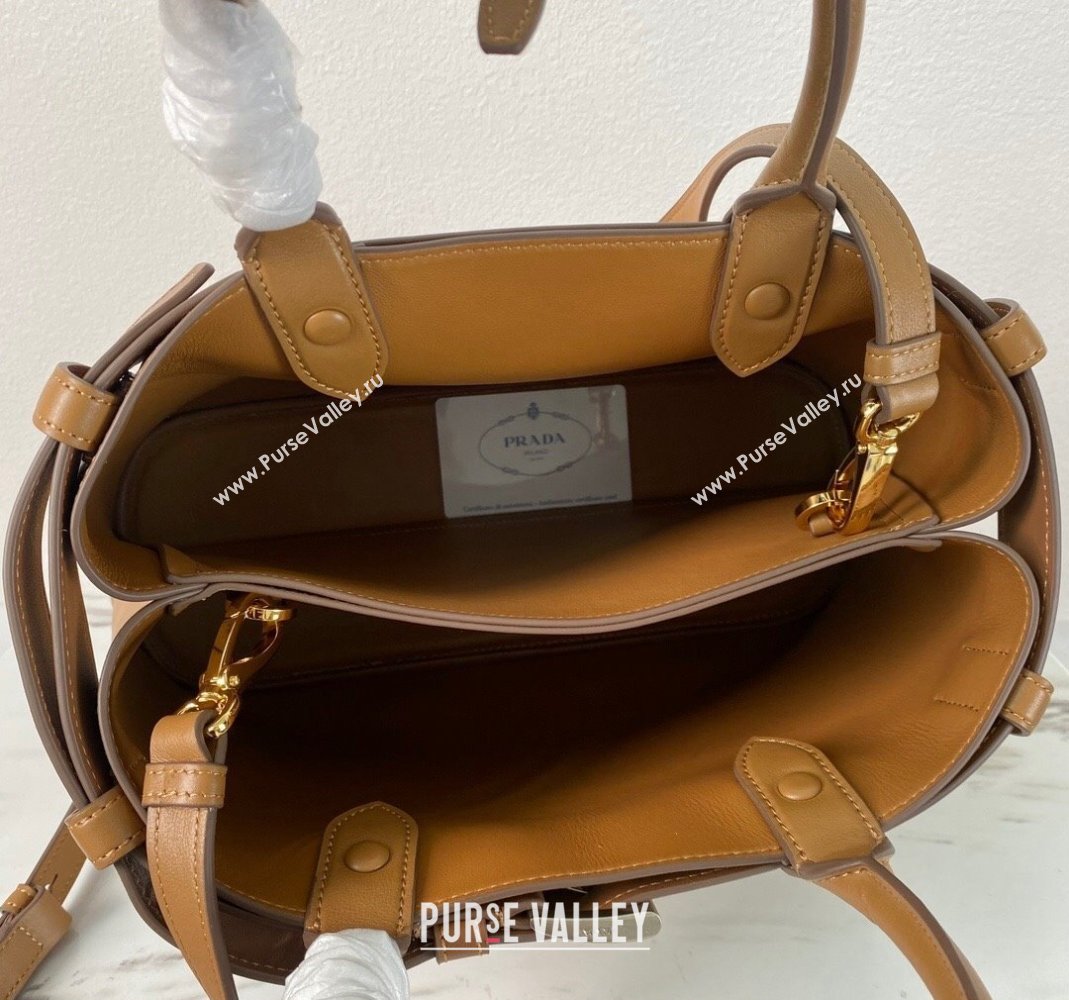 Prada Buckle medium leather handbag with belt 1BA434 Brown 2024 (YZ-240416035)