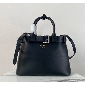 Prada Buckle medium leather handbag with belt 1BA434 Black 2024 (YZ-240416036)