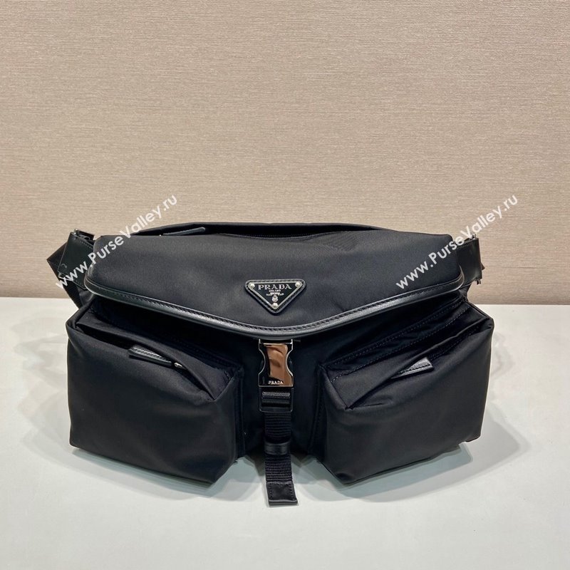 Prada Mens Re-Nylon and leather shoulder bag Black 2VH175 2024 (YZ-240416079)
