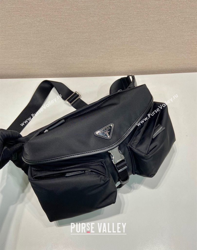 Prada Mens Re-Nylon and leather shoulder bag Black 2VH175 2024 (YZ-240416079)