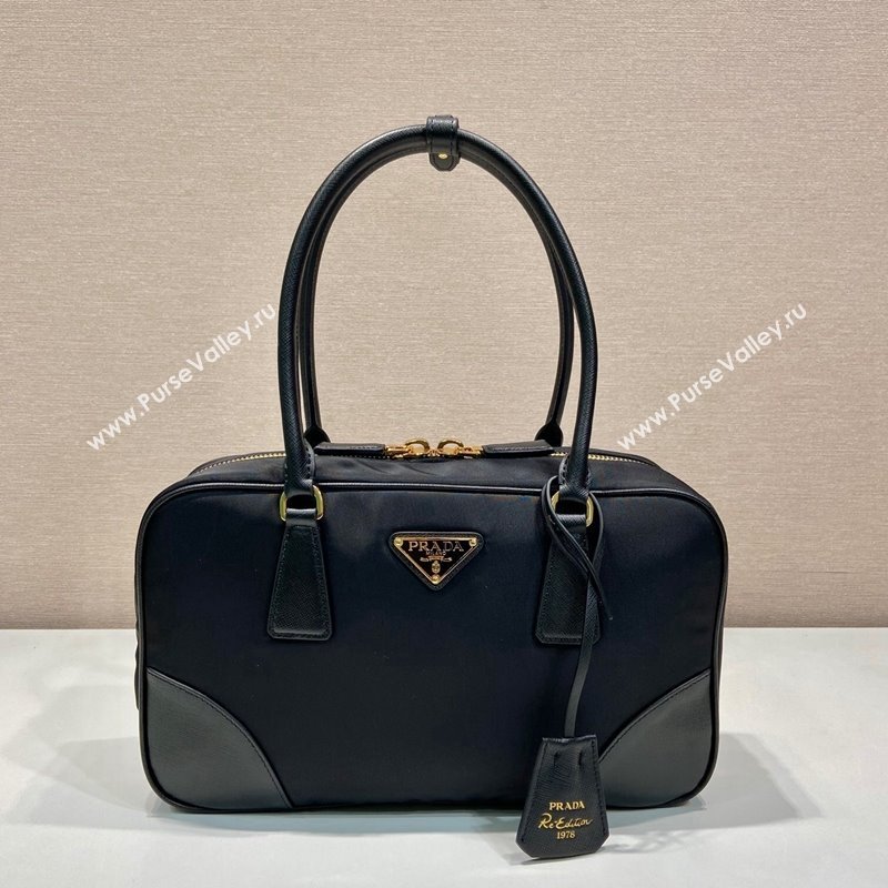 Prada Re-Edition 1978 medium Re-Nylon and Saffiano leather two-handle bag Black 2024 1BB115 (YZ-240416080)