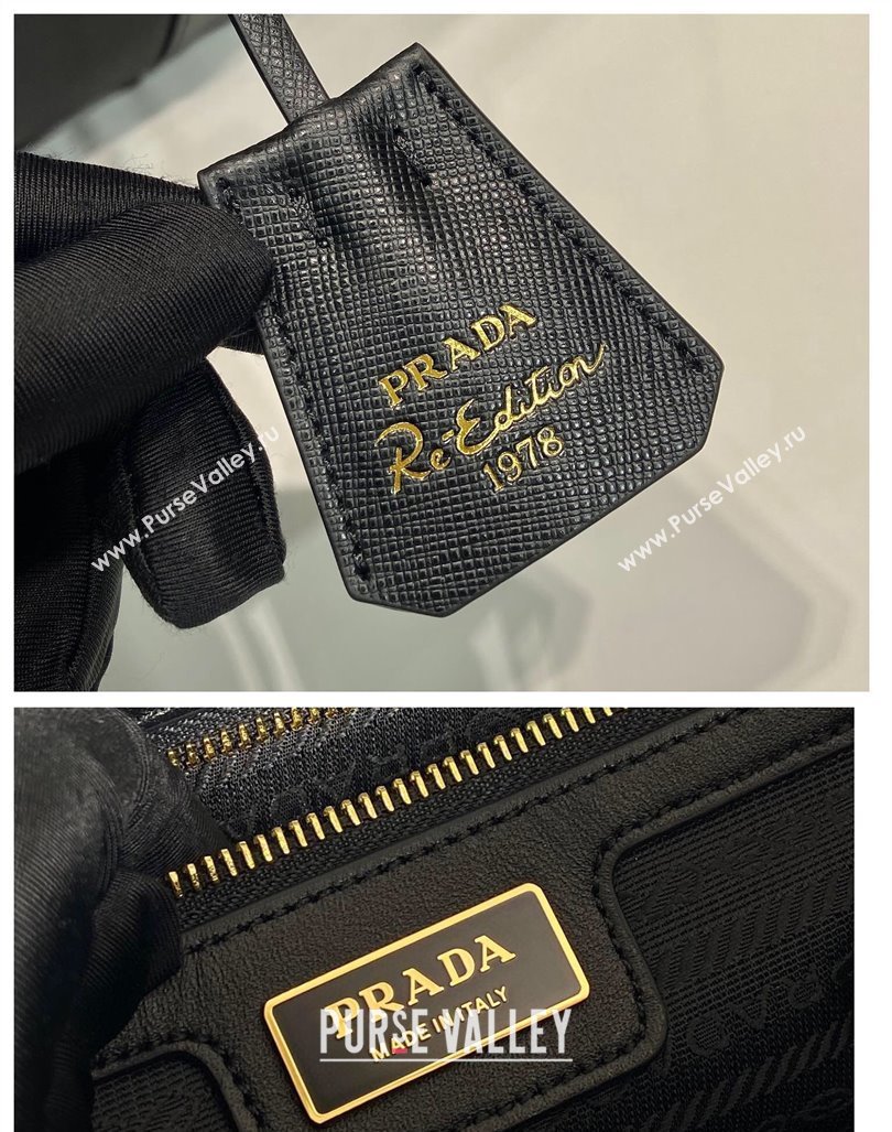 Prada Re-Edition 1978 medium Re-Nylon and Saffiano leather two-handle bag Black 2024 1BB115 (YZ-240416080)