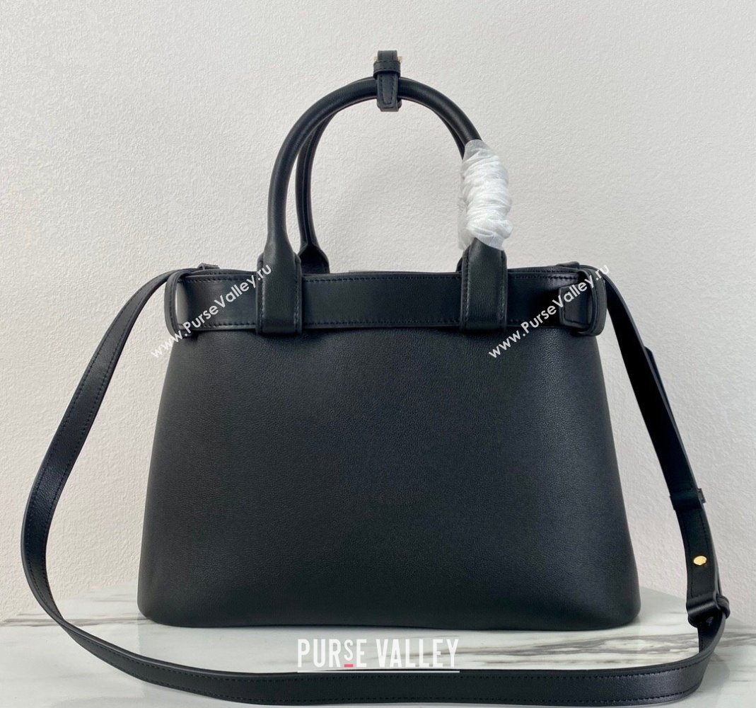 Prada Buckle medium leather handbag with belt 1BA434 Black 2024 (YZ-240416036)