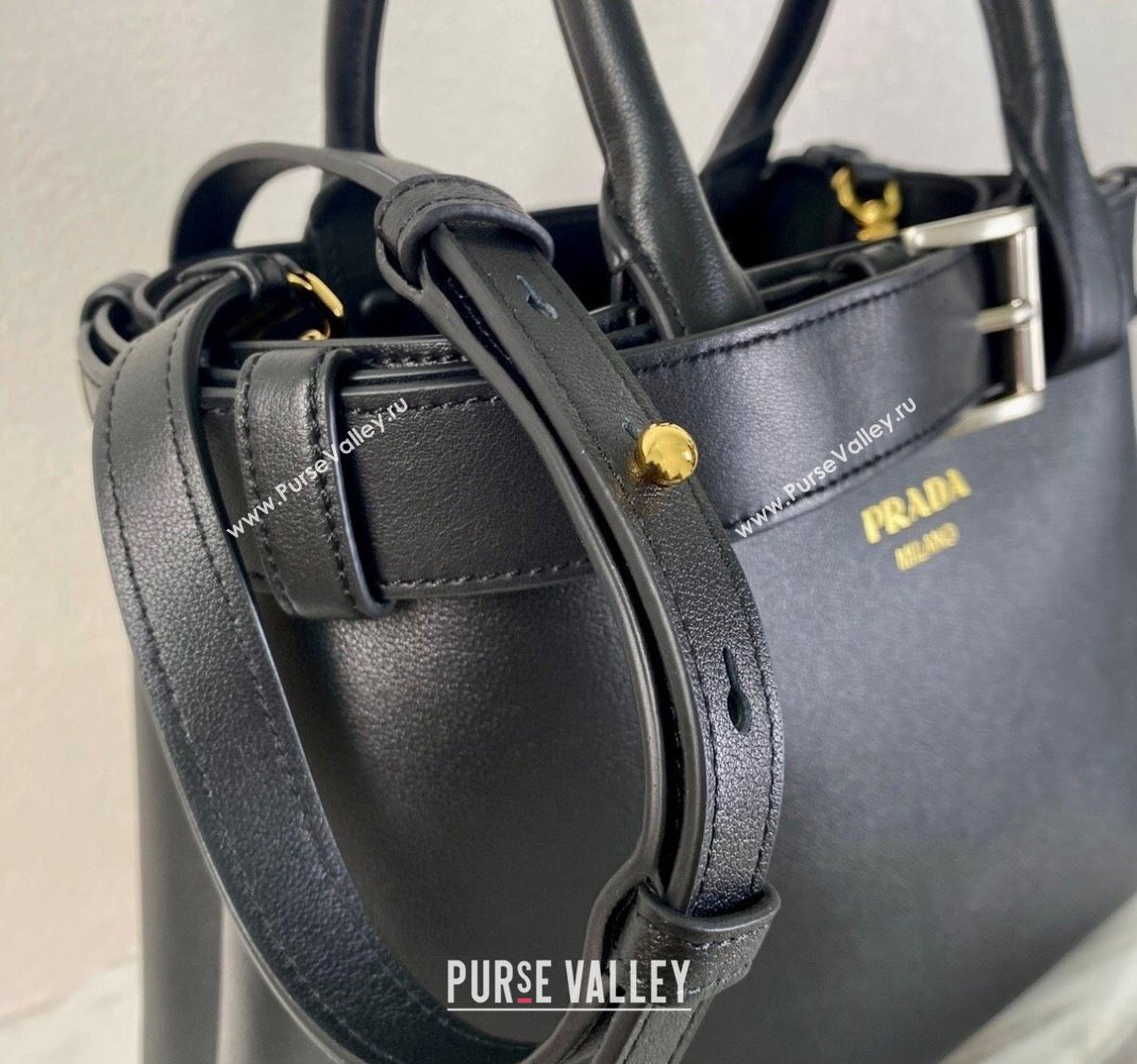 Prada Buckle medium leather handbag with belt 1BA434 Black 2024 (YZ-240416036)