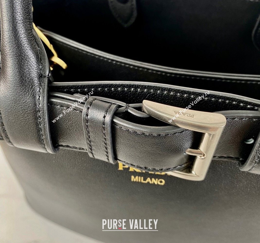 Prada Buckle medium leather handbag with belt 1BA434 Black 2024 (YZ-240416036)