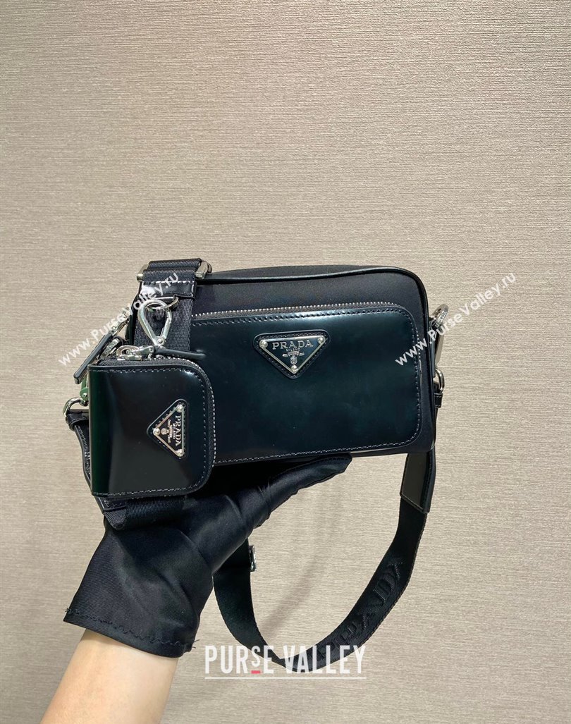 Prada Re-Nylon and brushed leather shoulder bag 2VH172 Black 2024 (YZ-240416085)