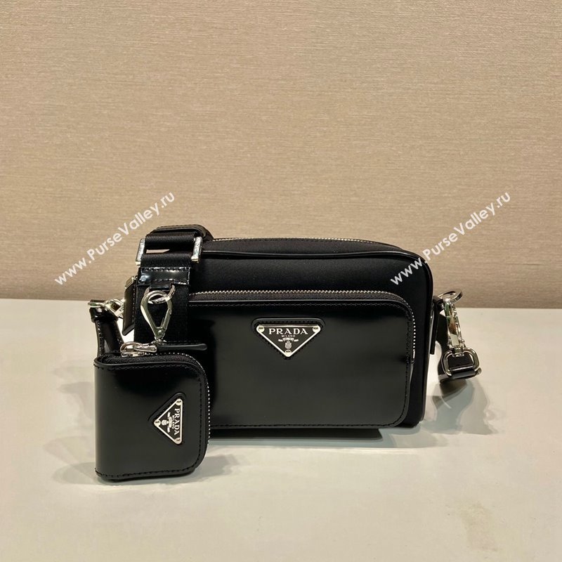 Prada Re-Nylon and brushed leather shoulder bag 2VH172 Black 2024 (YZ-240416085)