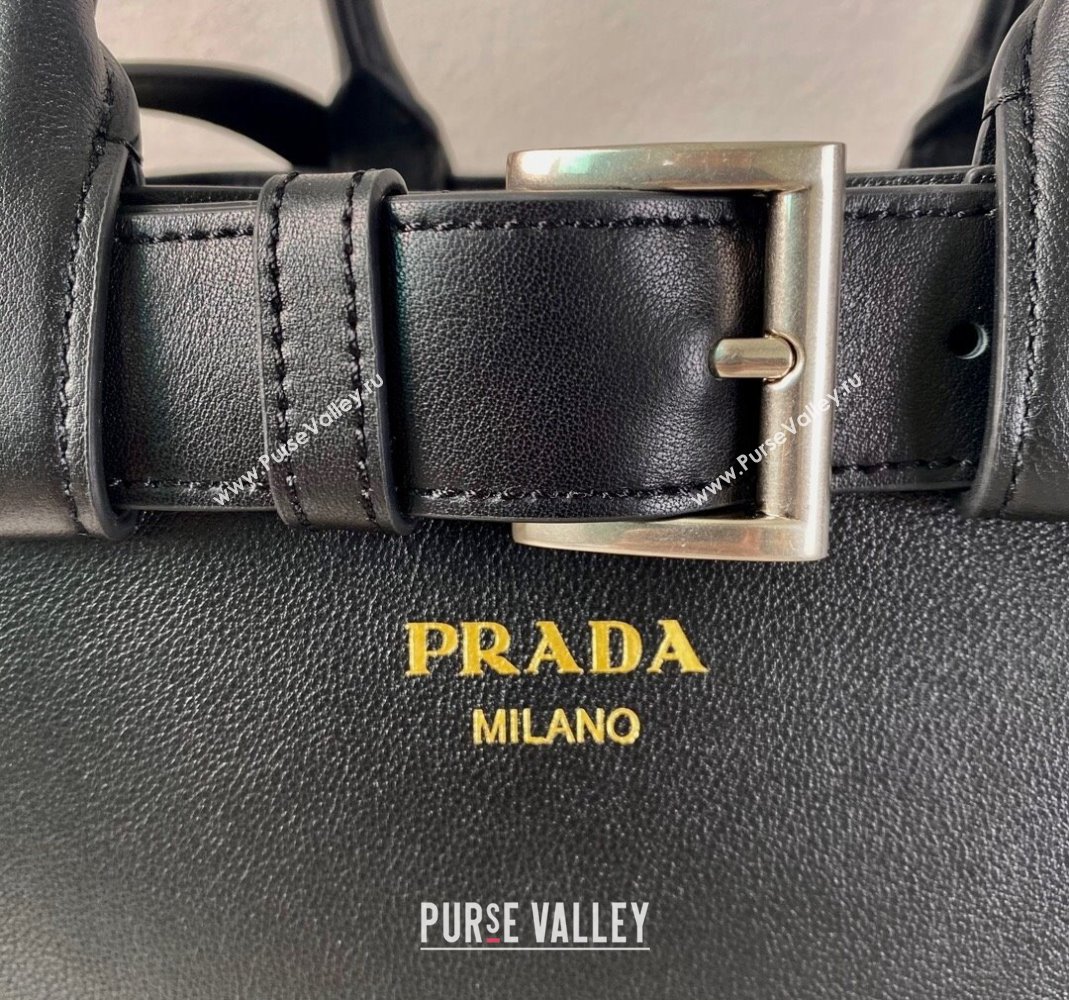 Prada Buckle medium leather handbag with belt 1BA434 Black 2024 (YZ-240416036)