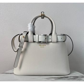 Prada Buckle medium leather handbag with belt 1BA434 White 2024 (YZ-240416037)
