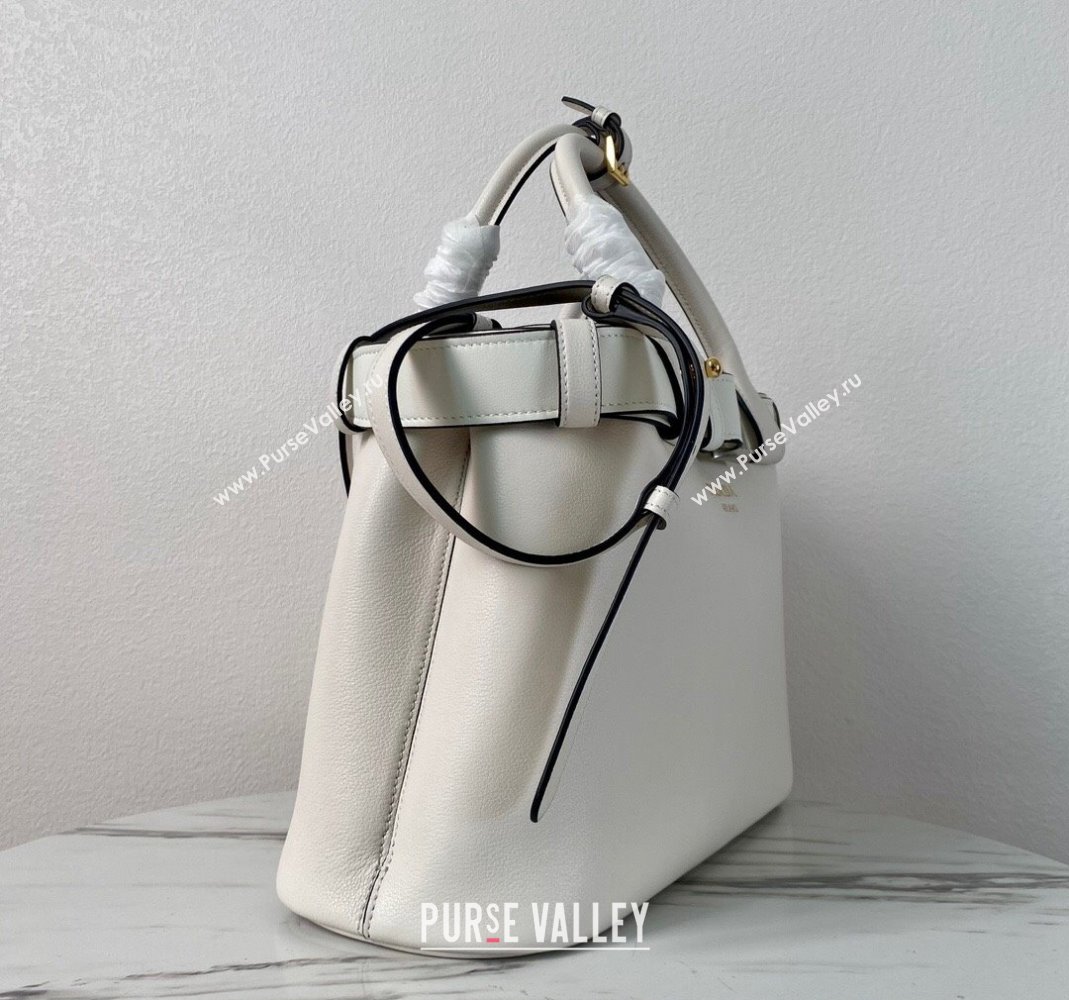 Prada Buckle medium leather handbag with belt 1BA434 White 2024 (YZ-240416037)