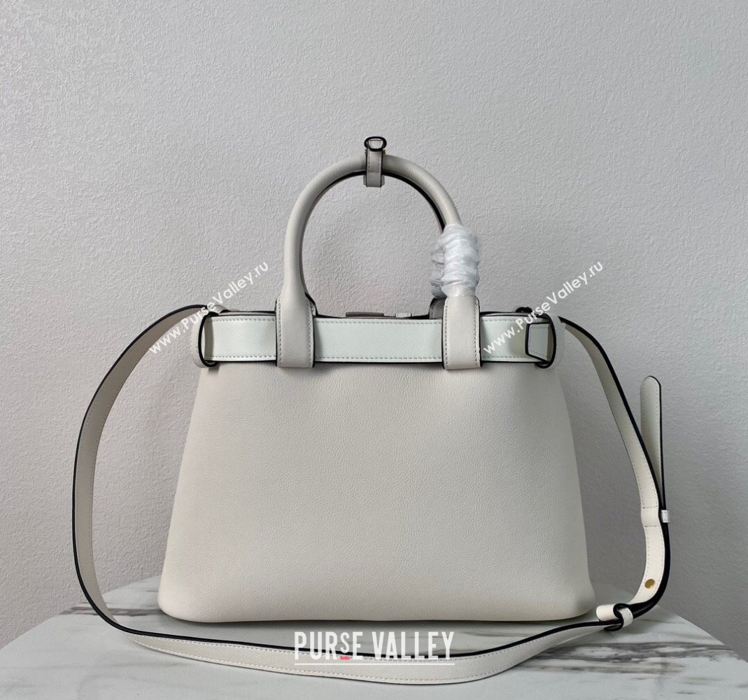Prada Buckle medium leather handbag with belt 1BA434 White 2024 (YZ-240416037)