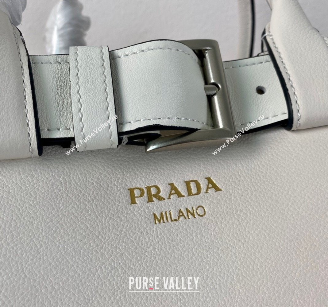 Prada Buckle medium leather handbag with belt 1BA434 White 2024 (YZ-240416037)