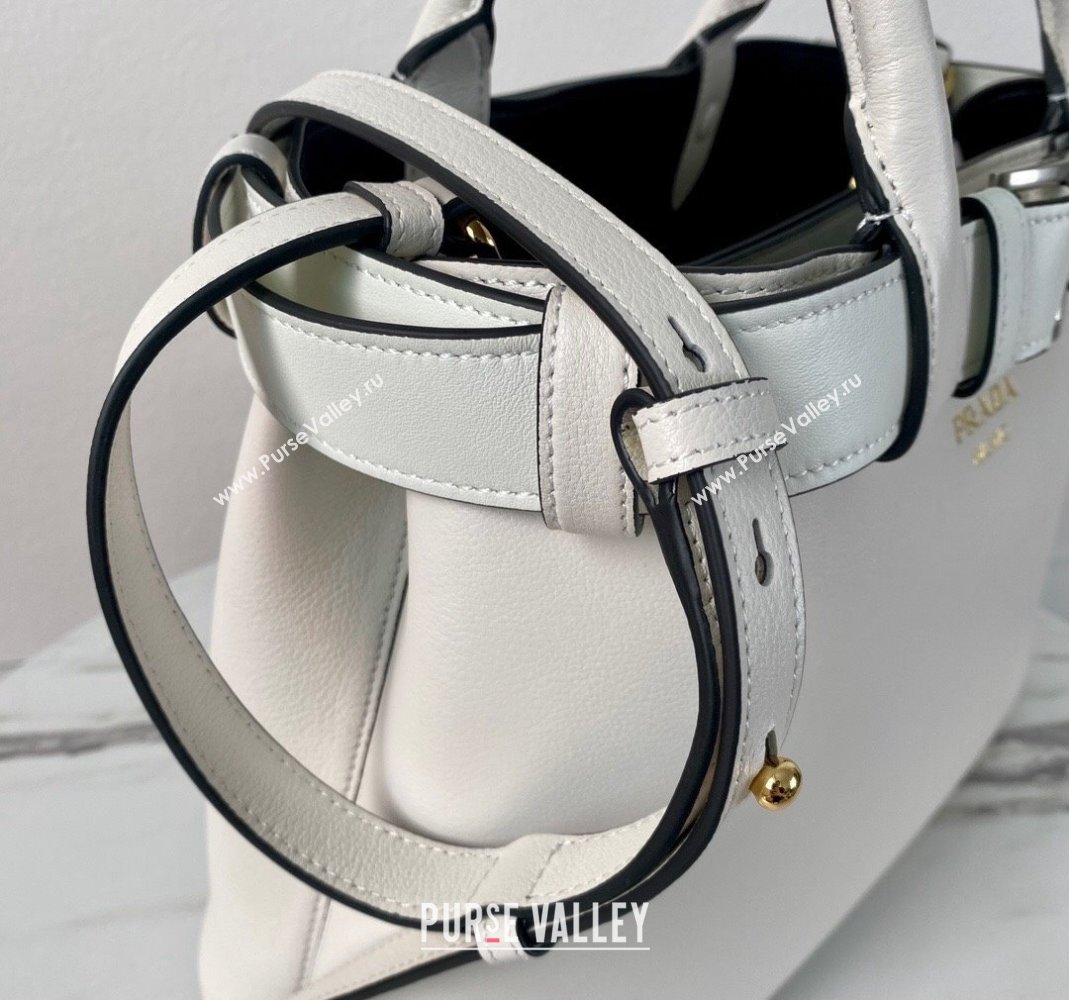 Prada Buckle medium leather handbag with belt 1BA434 White 2024 (YZ-240416037)