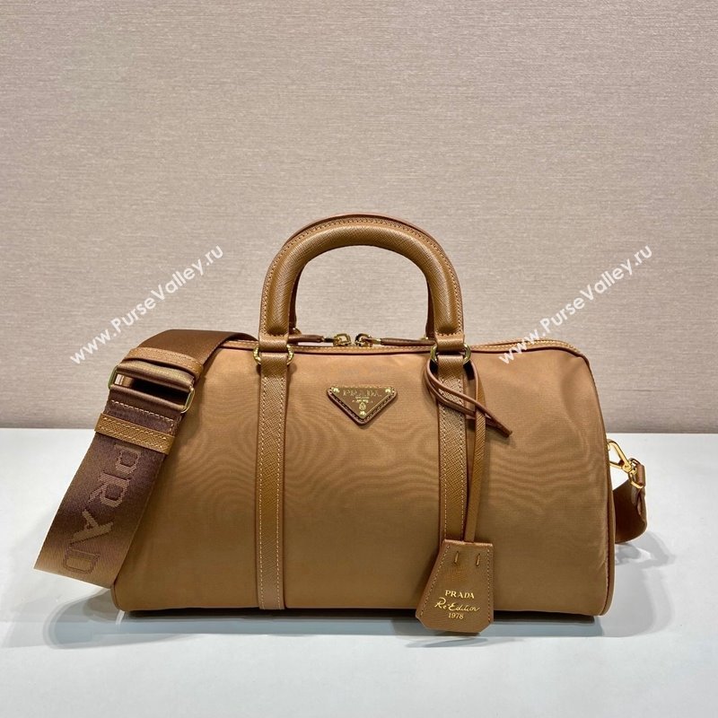 Prada Re-Edition 1978 medium Re-Nylon and Saffiano leather top-handle bag Cork Beige 2024 1BB233 (YZ-240416098)