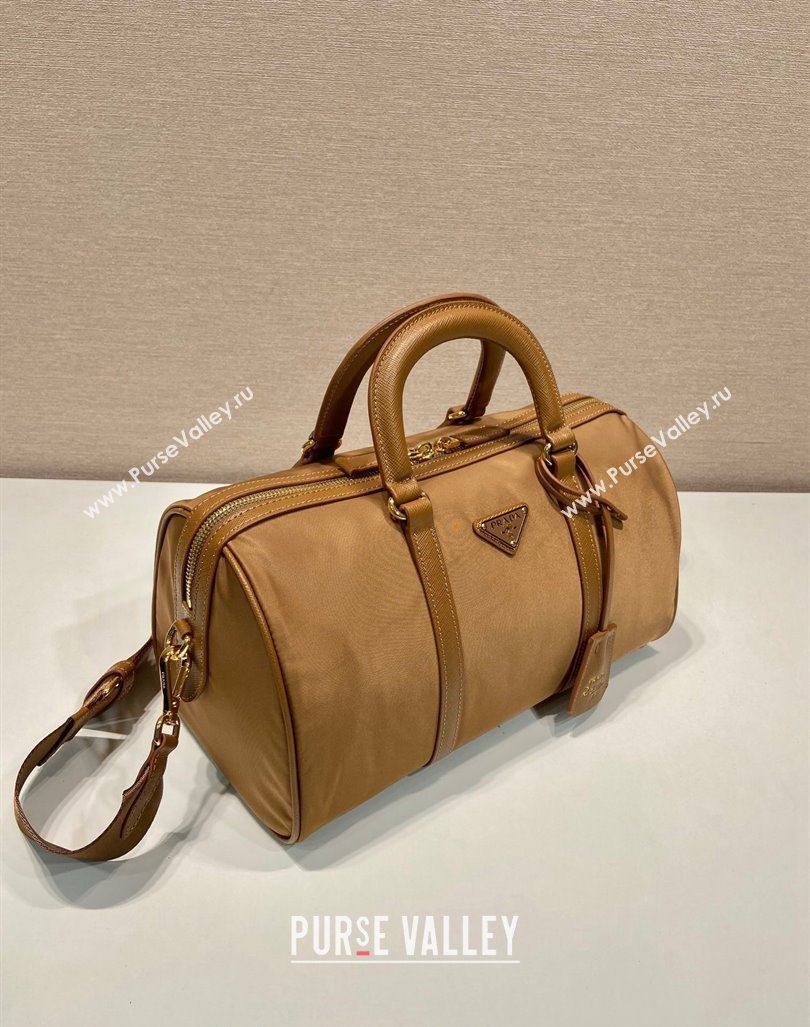 Prada Re-Edition 1978 medium Re-Nylon and Saffiano leather top-handle bag Cork Beige 2024 1BB233 (YZ-240416098)