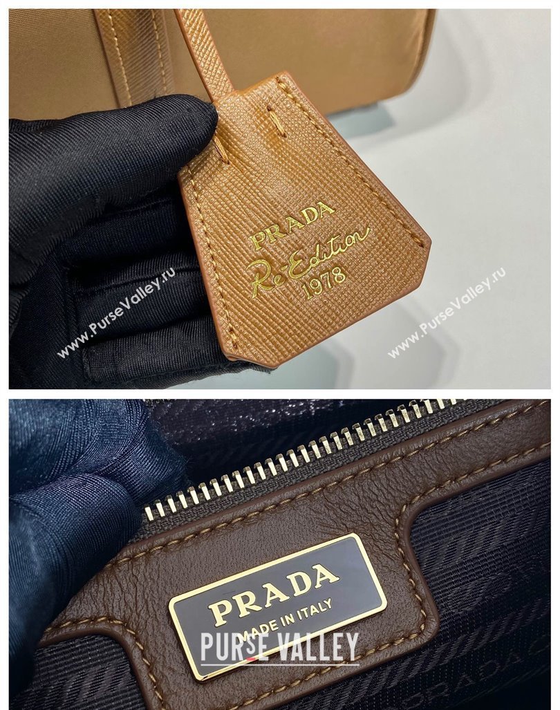 Prada Re-Edition 1978 medium Re-Nylon and Saffiano leather top-handle bag Cork Beige 2024 1BB233 (YZ-240416098)