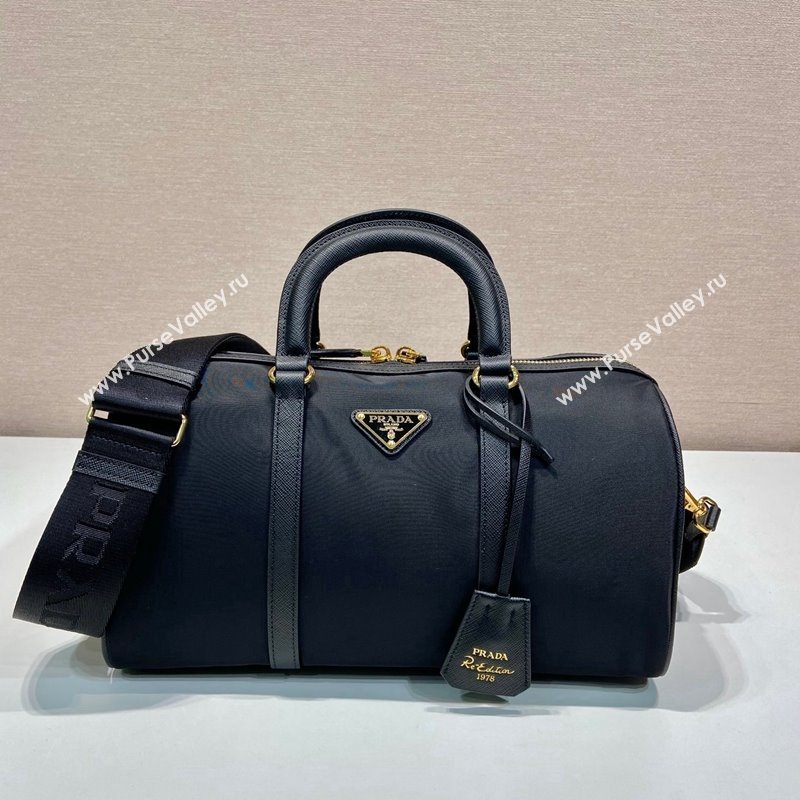 Prada Re-Edition 1978 medium Re-Nylon and Saffiano leather top-handle bag Black 2024 1BB233 (YZ-240416099)