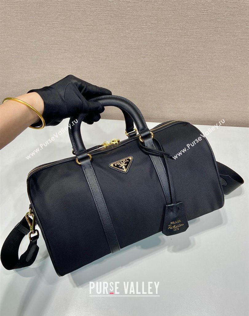 Prada Re-Edition 1978 medium Re-Nylon and Saffiano leather top-handle bag Black 2024 1BB233 (YZ-240416099)