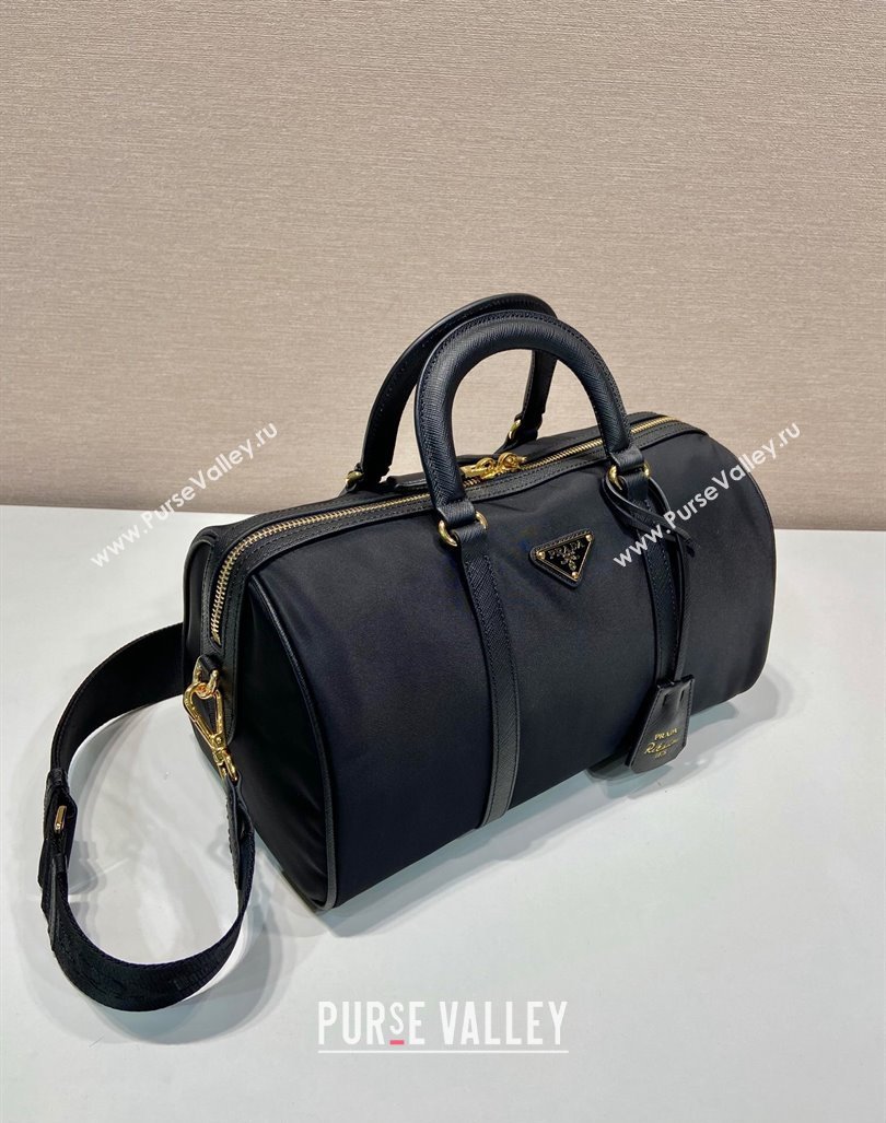Prada Re-Edition 1978 medium Re-Nylon and Saffiano leather top-handle bag Black 2024 1BB233 (YZ-240416099)
