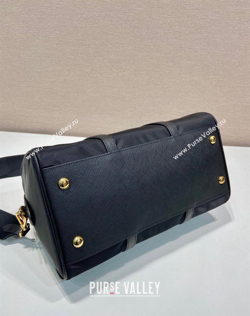 Prada Re-Edition 1978 medium Re-Nylon and Saffiano leather top-handle bag Black 2024 1BB233 (YZ-240416099)