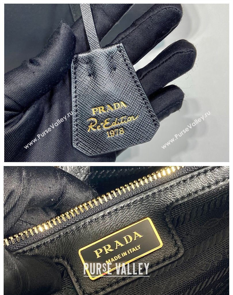 Prada Re-Edition 1978 medium Re-Nylon and Saffiano leather top-handle bag Black 2024 1BB233 (YZ-240416099)