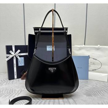 Prada Cleo Brushed Leather Shoulder Bag 1BC156 Black/Silver 2024 0416 (YZ-240416100)