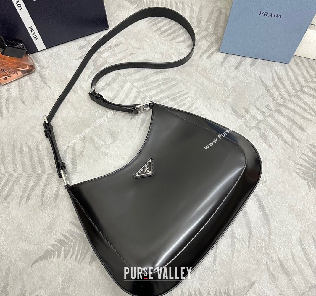 Prada Cleo Brushed Leather Shoulder Bag 1BC156 Black/Silver 2024 0416 (YZ-240416100)