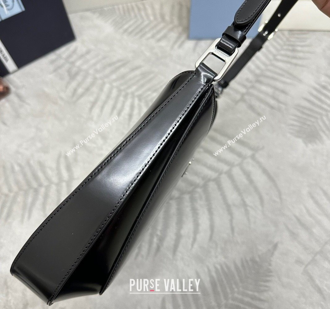 Prada Cleo Brushed Leather Shoulder Bag 1BC156 Black/Silver 2024 0416 (YZ-240416100)