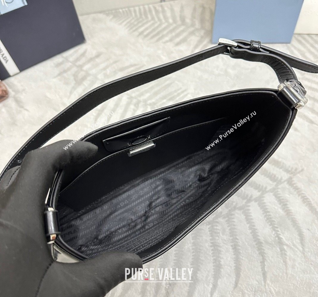 Prada Cleo Brushed Leather Shoulder Bag 1BC156 Black/Silver 2024 0416 (YZ-240416100)