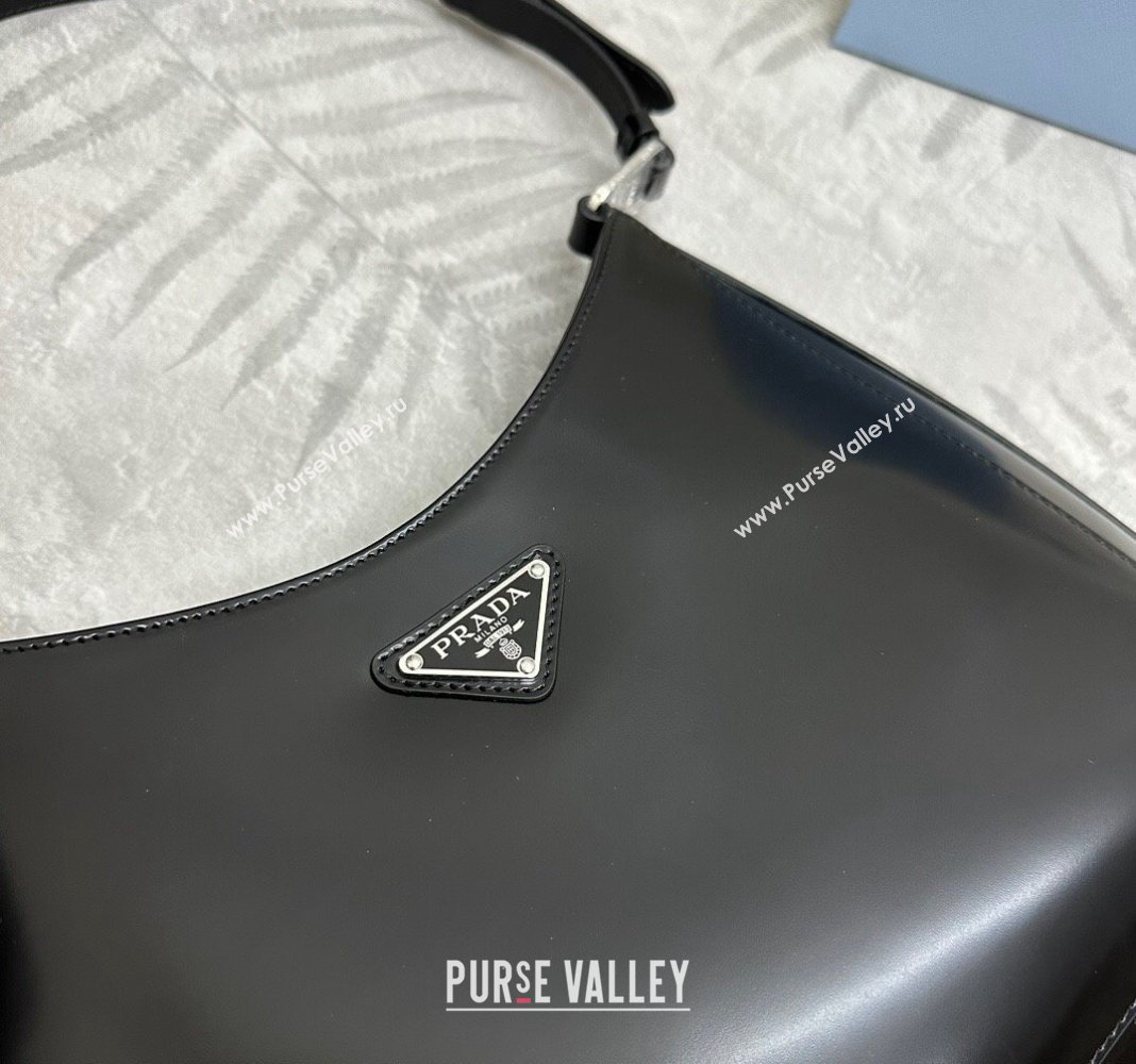 Prada Cleo Brushed Leather Shoulder Bag 1BC156 Black/Silver 2024 0416 (YZ-240416100)