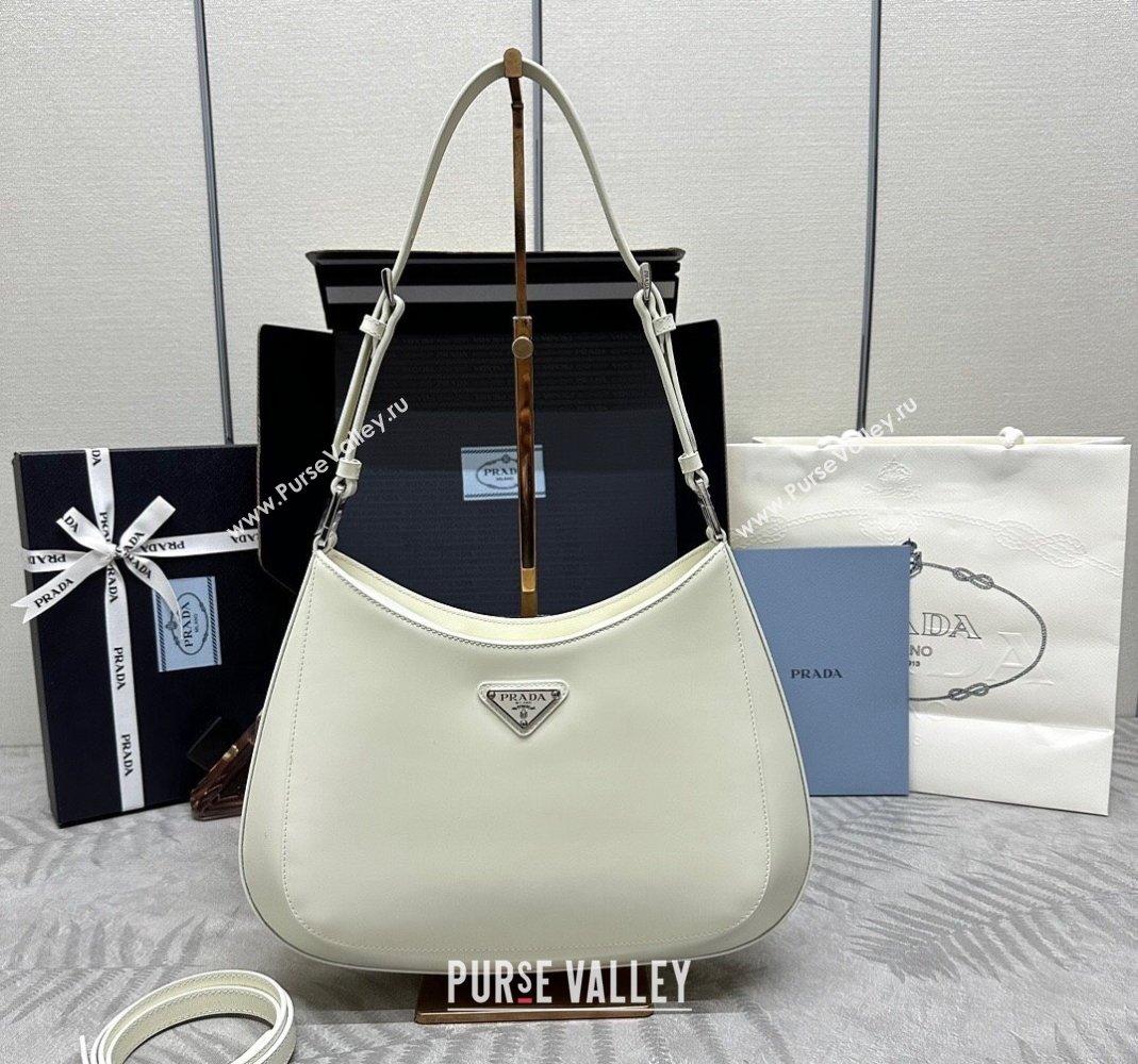 Prada Cleo Brushed Leather Shoulder Bag 1BC156 White/Silver 2024 0416 (YZ-240416101)